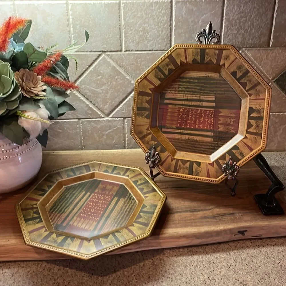 Decorative Heptagon Wall Plate Chargers (Set of 2) - Plates/Chargers Only.